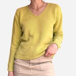 Vintage liz claiborne pullover sweater peppy yellow v neck knitted size small